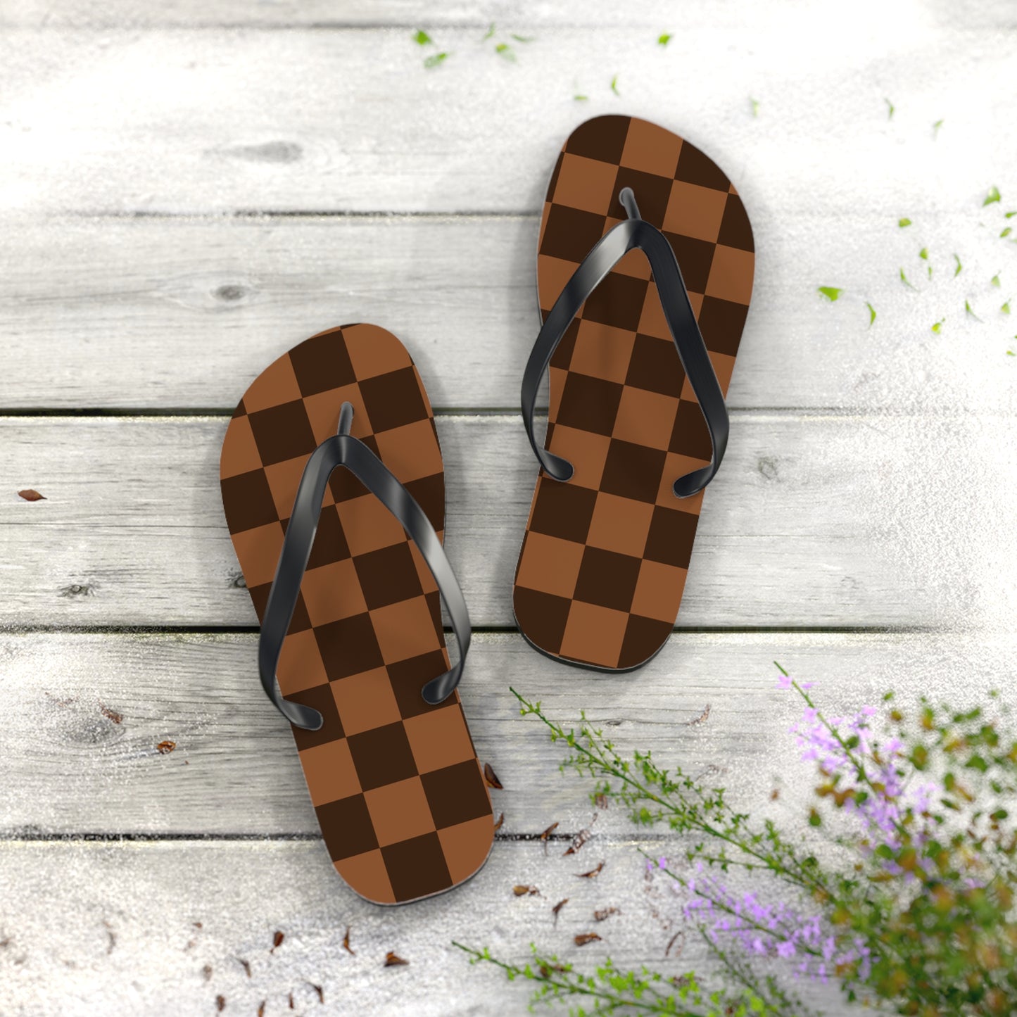 Brown Checkerboard Women's Flip Flops