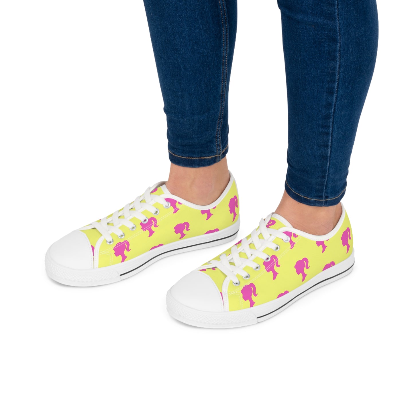 Tropical Barbie Inspired Doll Pink and Yellow Women's Low Top Sneakers