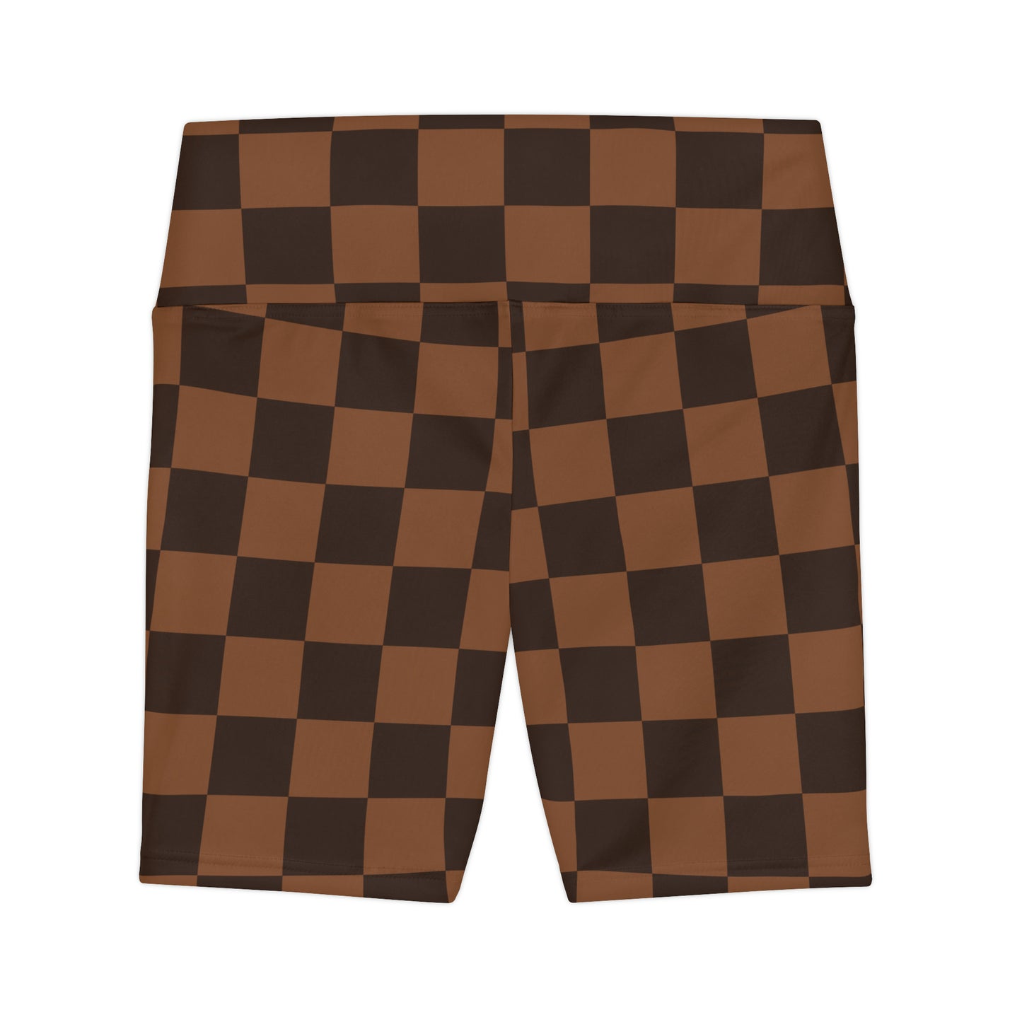 Brown Checkerboard Women's High Waisted Workout Shorts