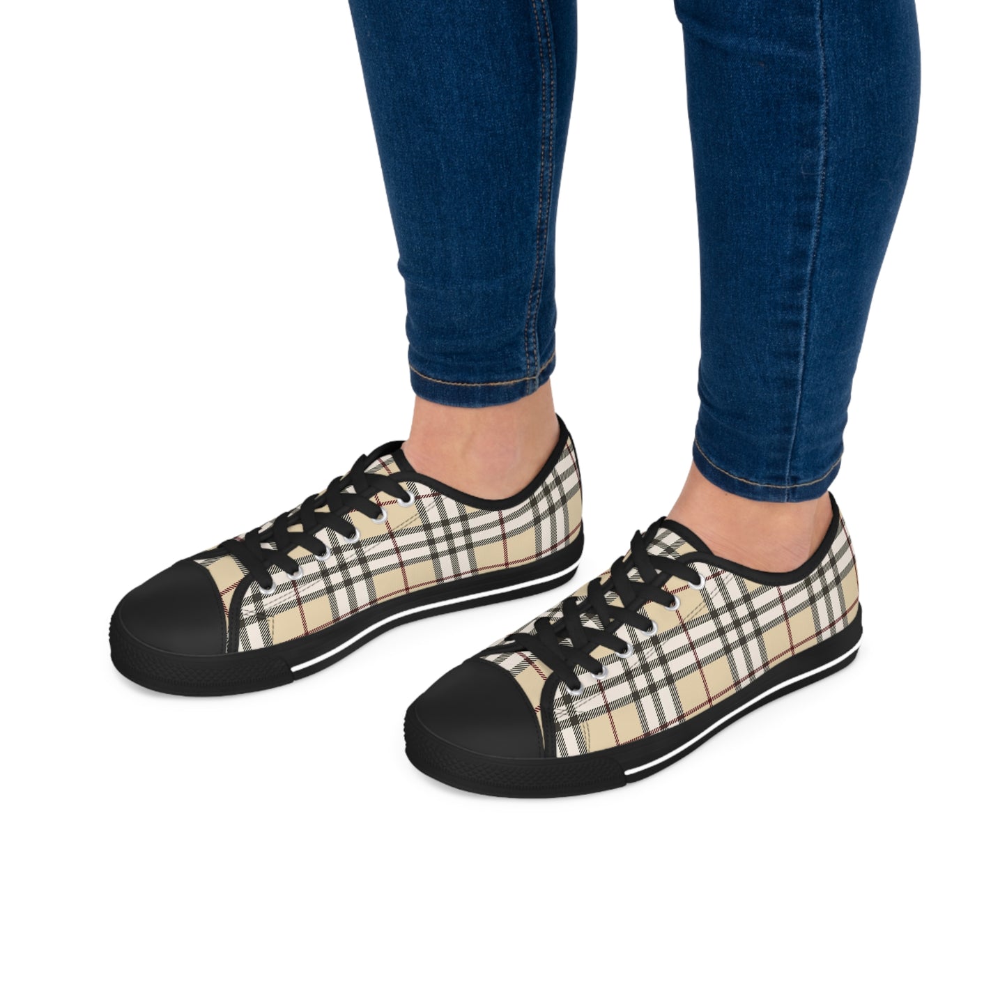 Tan Tartan Women's Low Top Sneakers