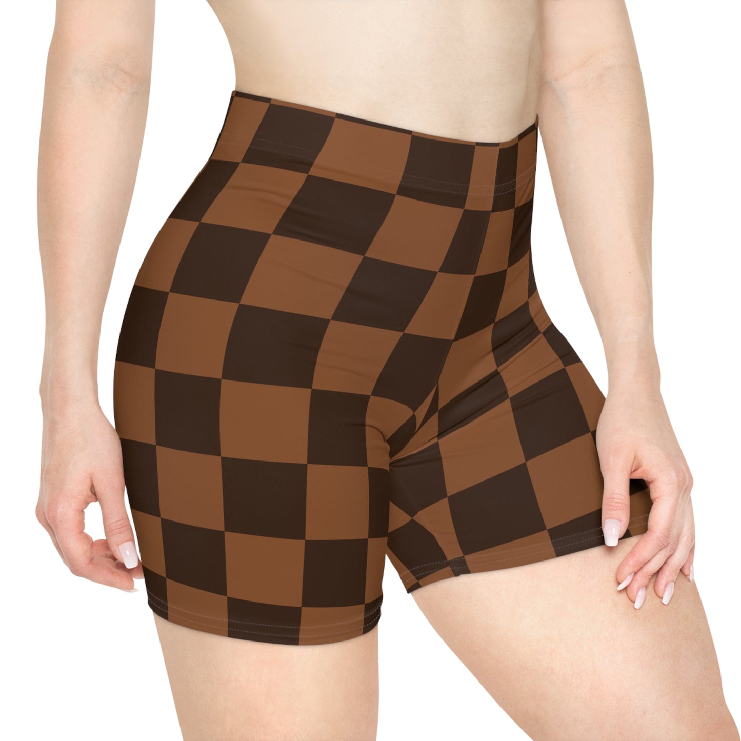 Brown Checkerboard Women's Biker Shorts