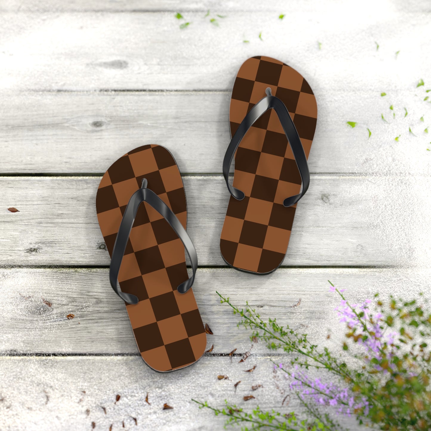 Brown Checkerboard Women's Flip Flops