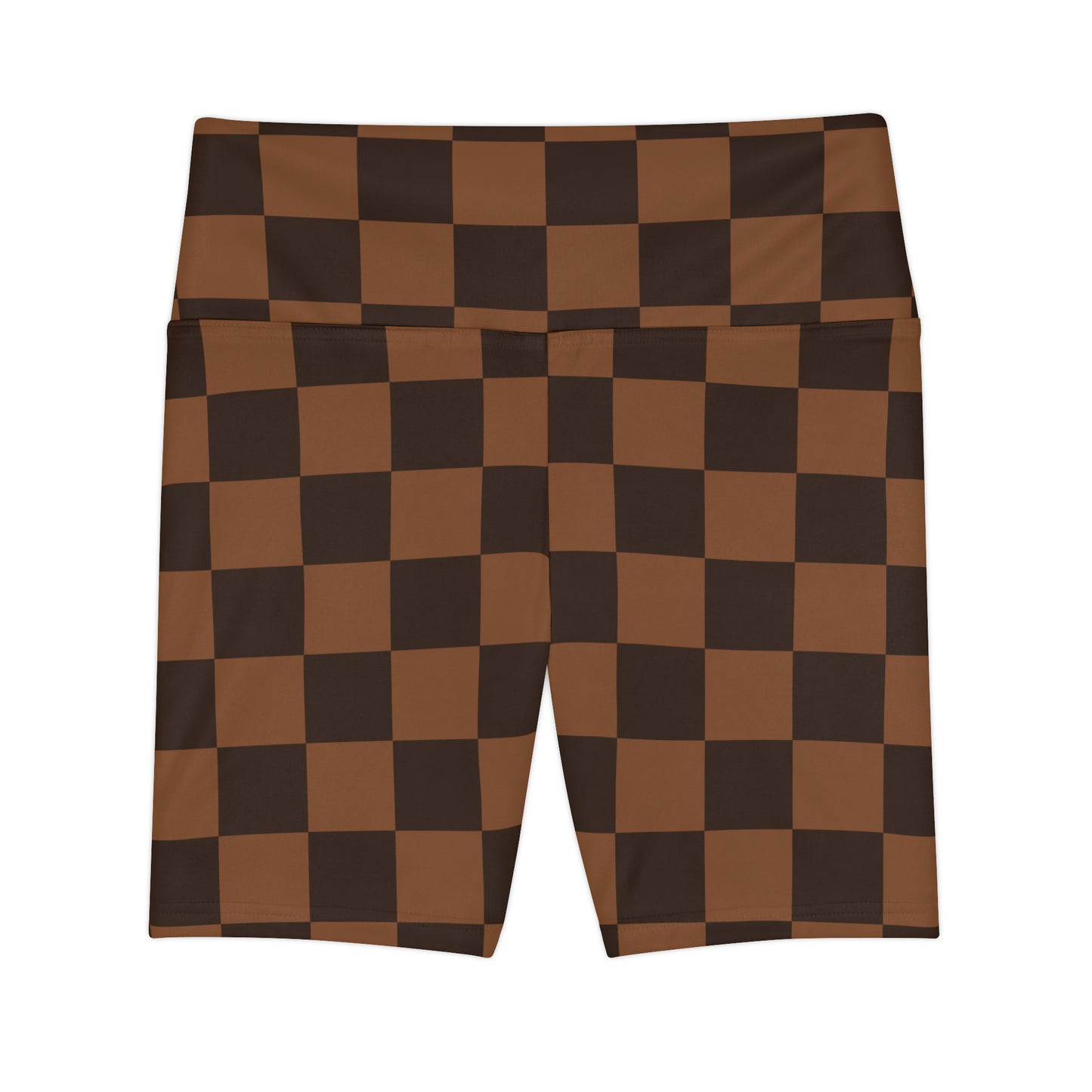 Brown Checkerboard Women's High Waisted Workout Shorts