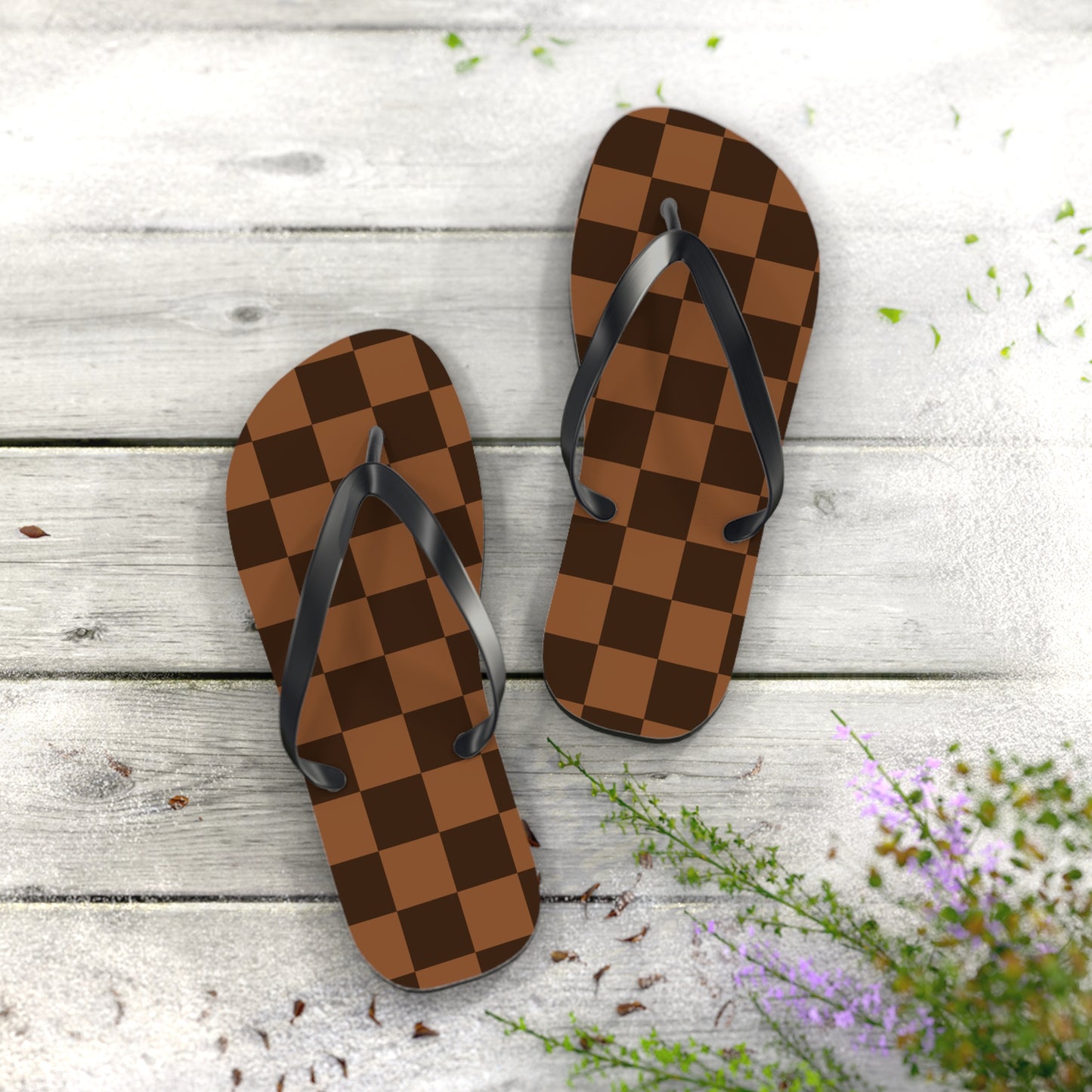 Brown Checkerboard Women's Flip Flops