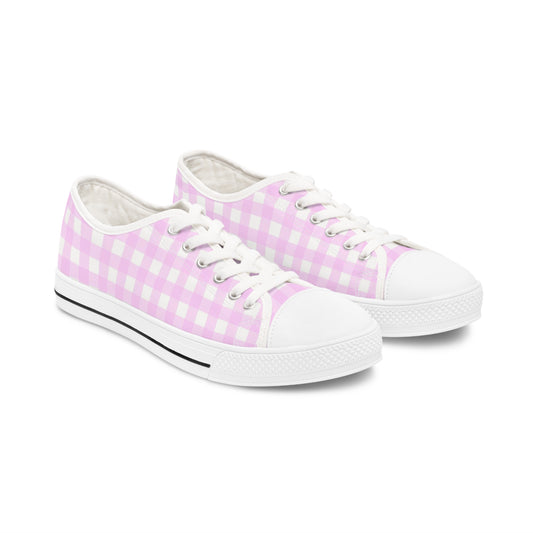 Pink Gingham Women's Low Top Sneakers