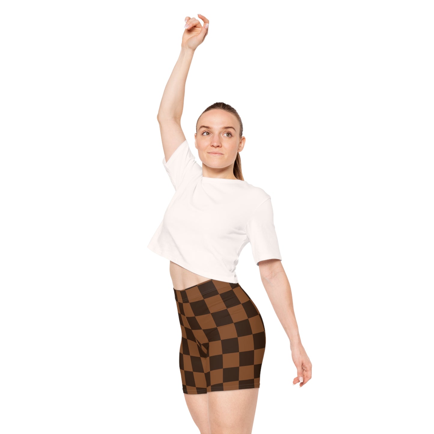 Brown Checkerboard Women's Biker Shorts