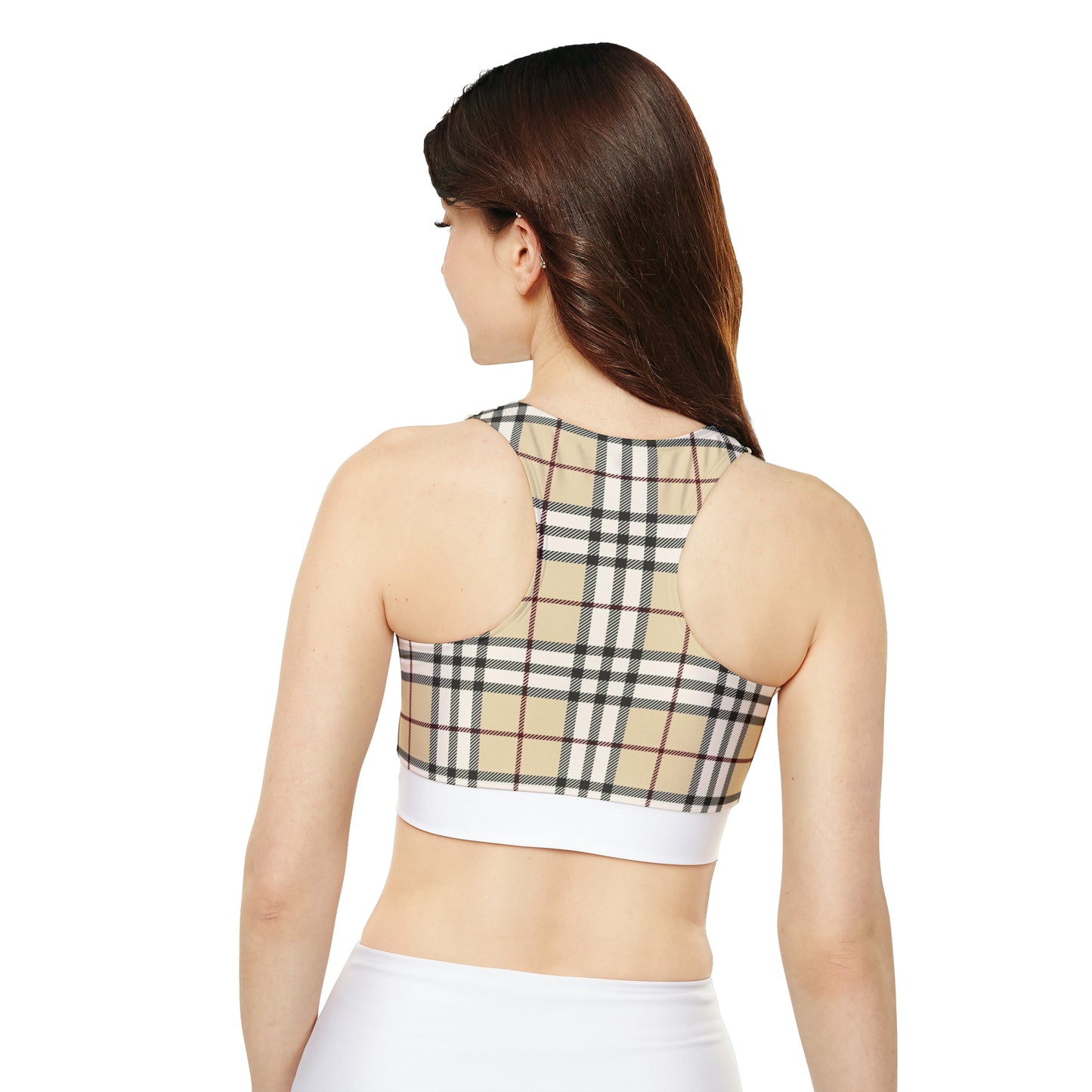 Tan Tartan Fully Lined, Padded Sports Bra