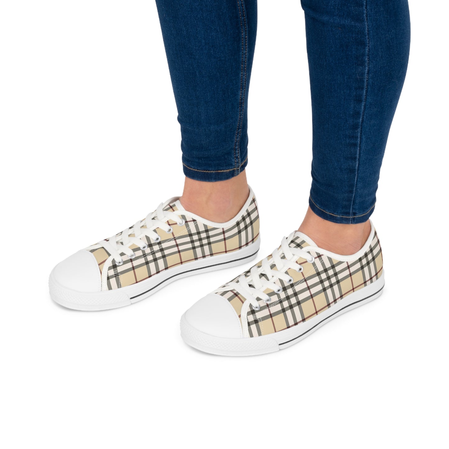 Tan Tartan Women's Low Top Sneakers