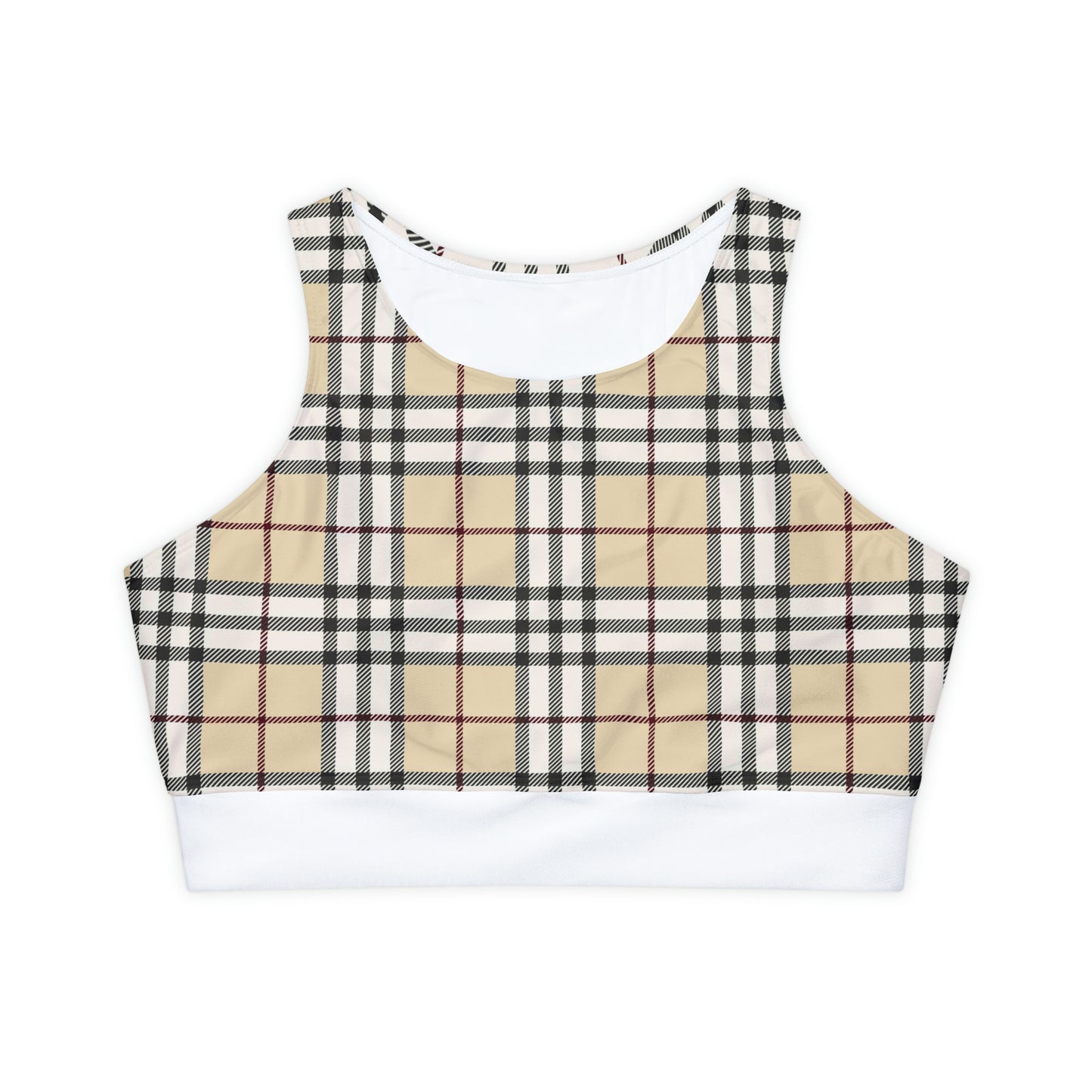 Tan Tartan Fully Lined, Padded Sports Bra