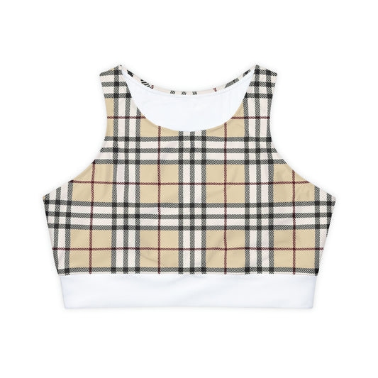 Tan Tartan Fully Lined, Padded Sports Bra