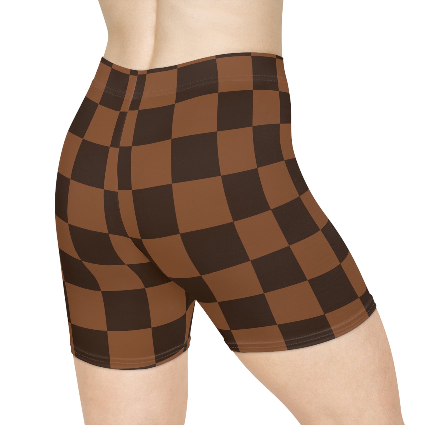 Brown Checkerboard Women's Biker Shorts