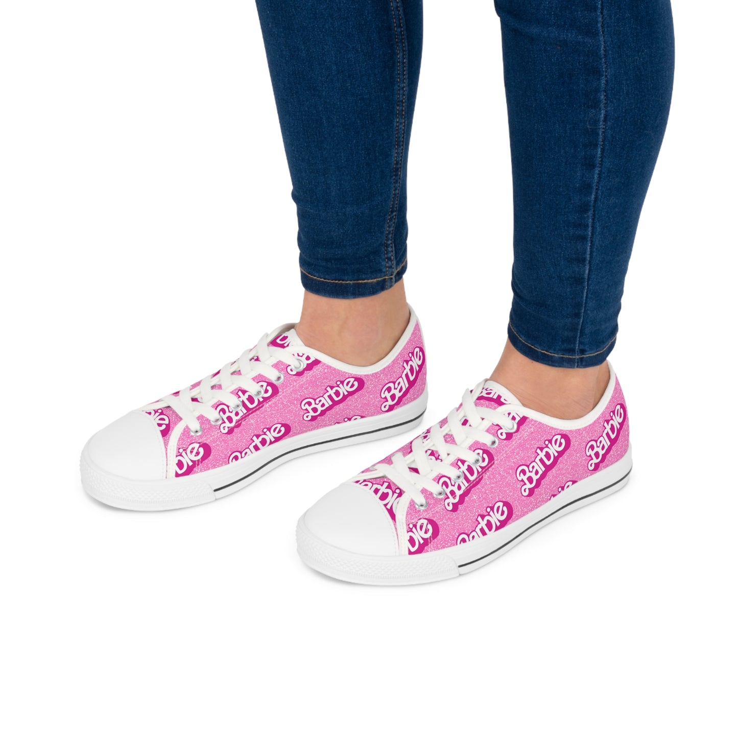 Pink Barbie Inspired Sparkly Women's Low Top Sneakers