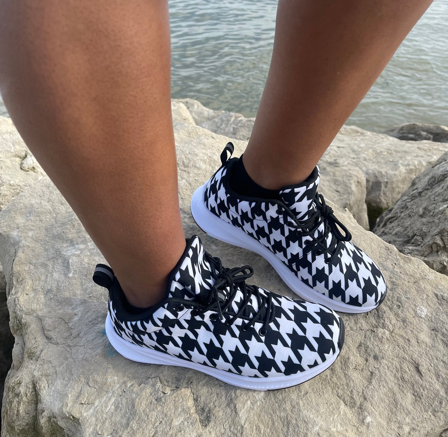 Big Black and White Houndstooth Women's Running Shoes