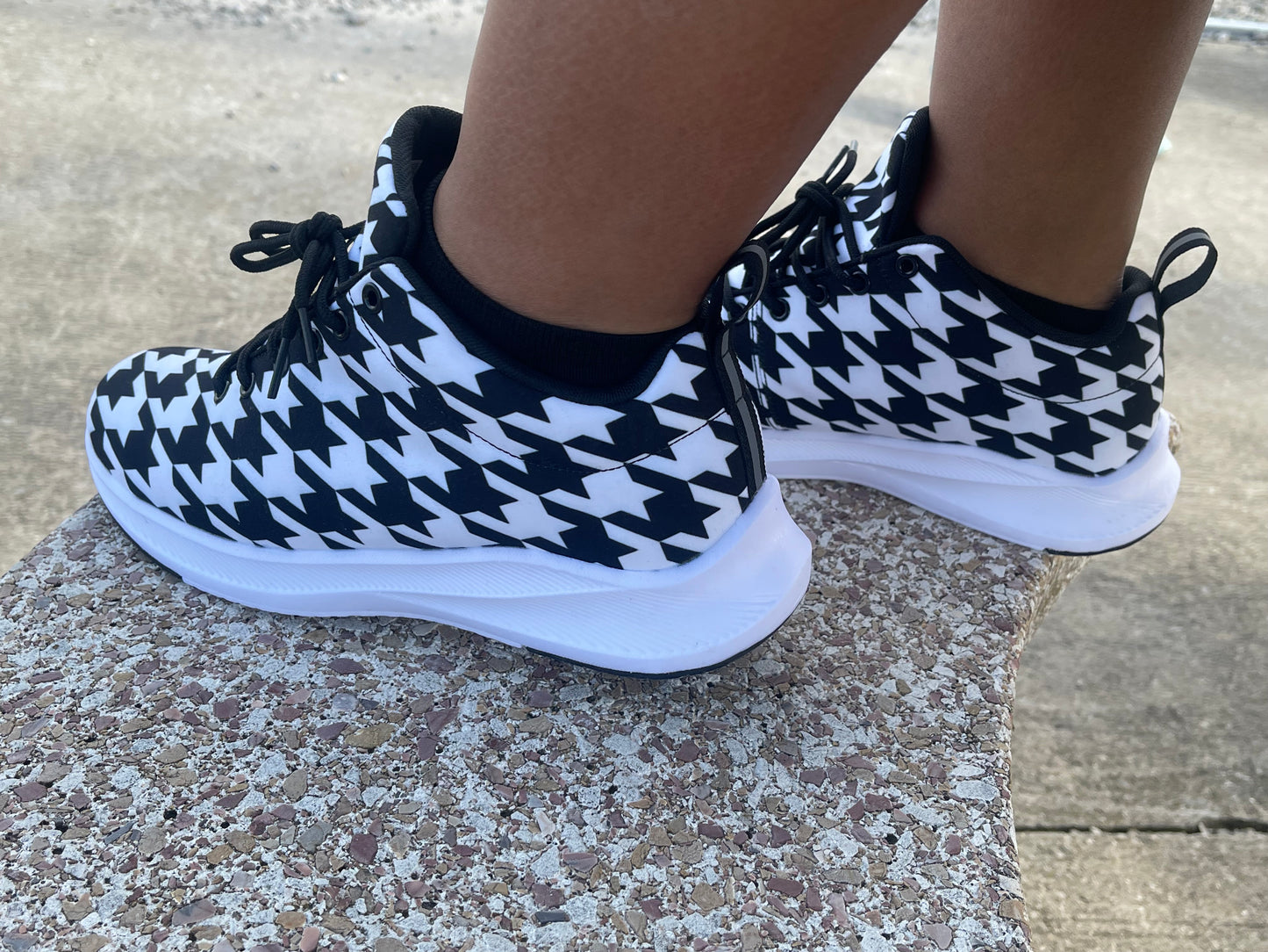 Big Black and White Houndstooth Women's Running Shoes