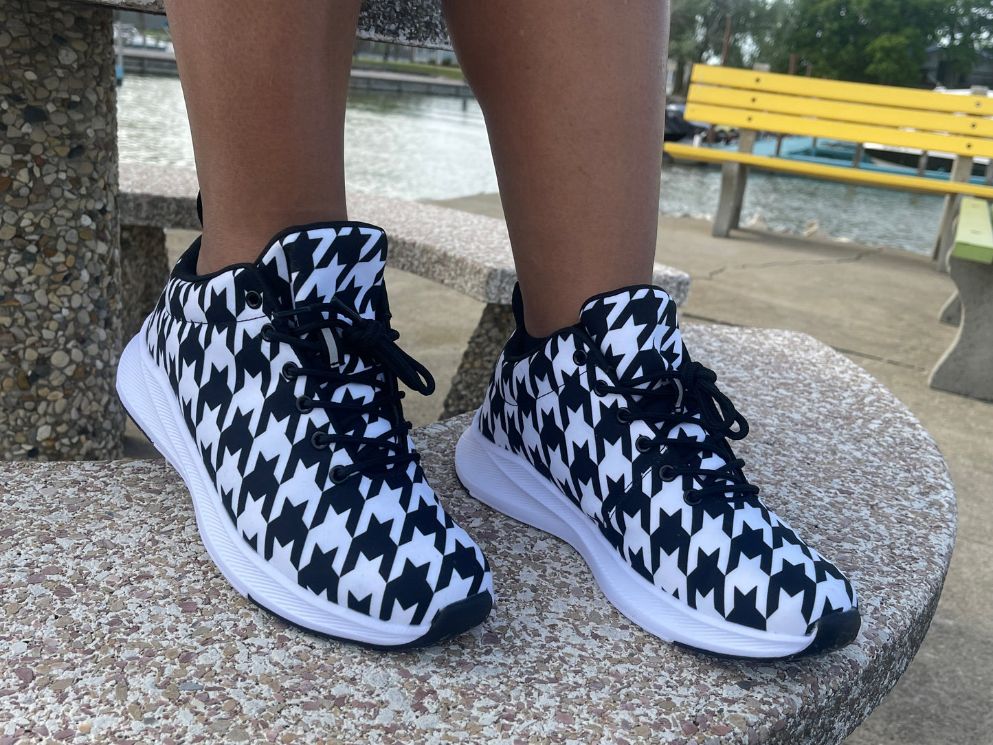 Big Black and White Houndstooth Women's Running Shoes