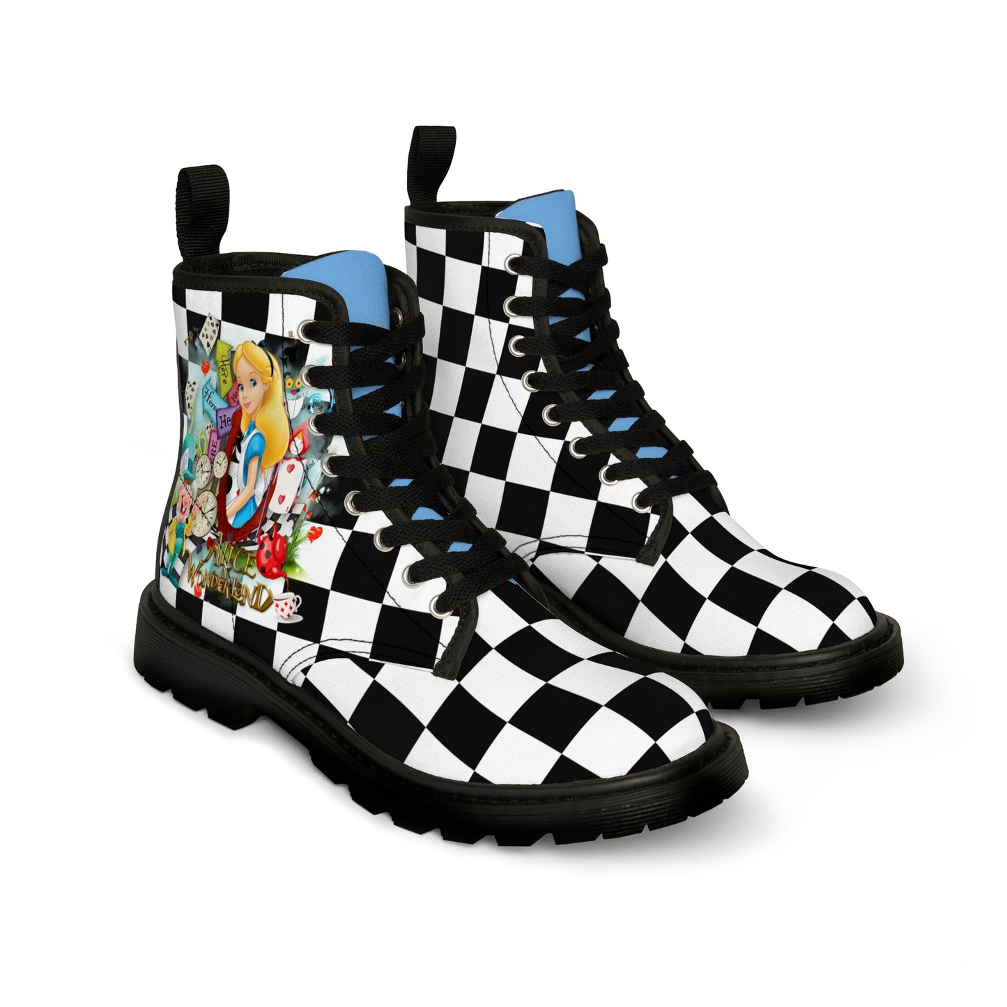 Alice In Wonderland Women's Canvas Combat Boots