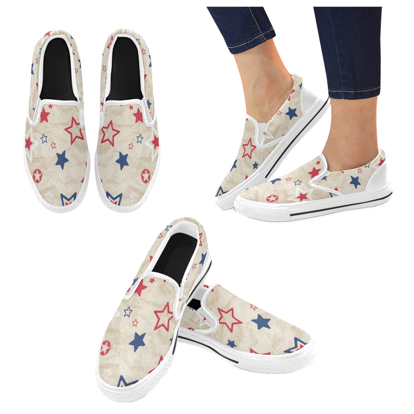 Distressed Stars Slip-on Canvas Kid's Shoes (Big Kid)