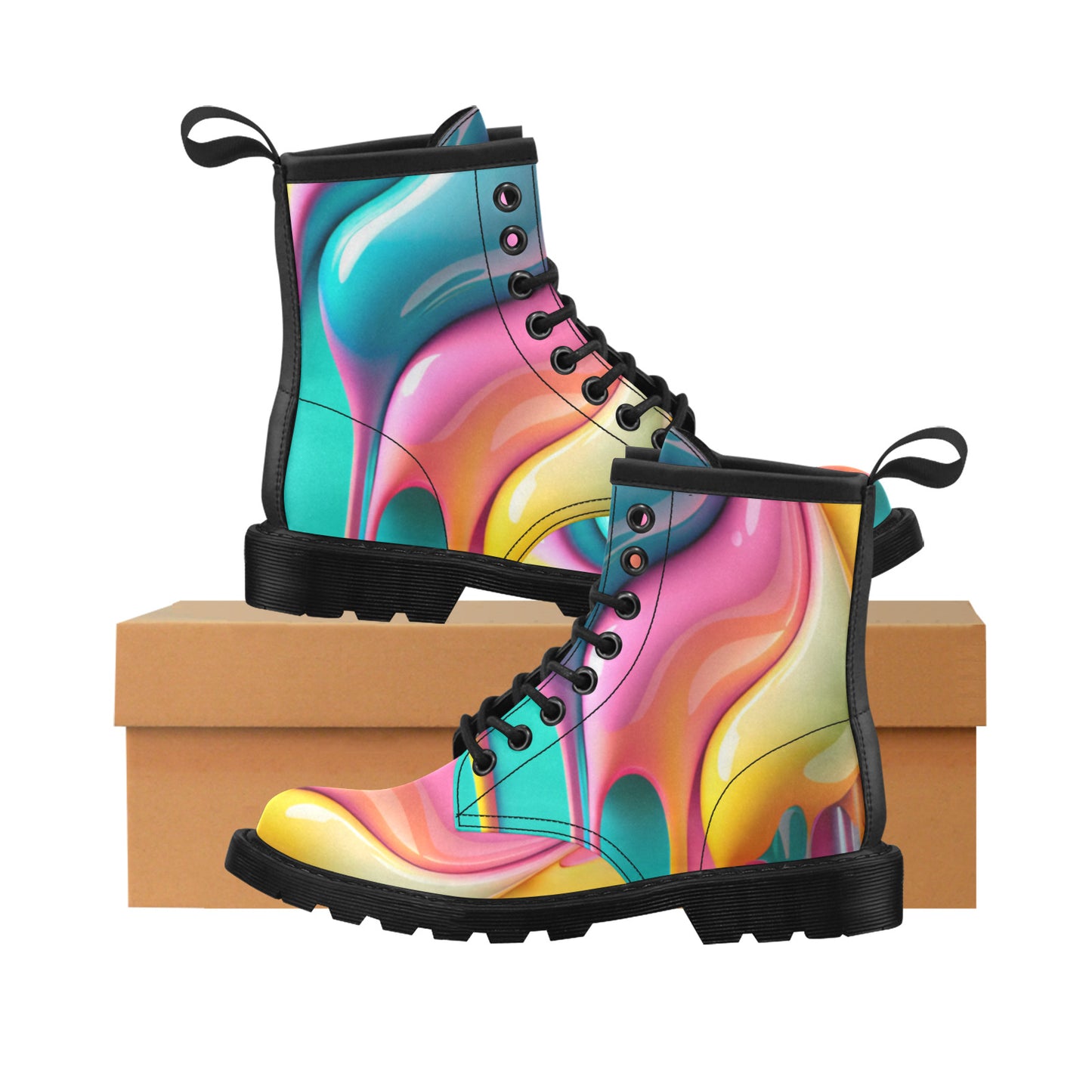 Paint Dripping Women's Leather Martens Boots