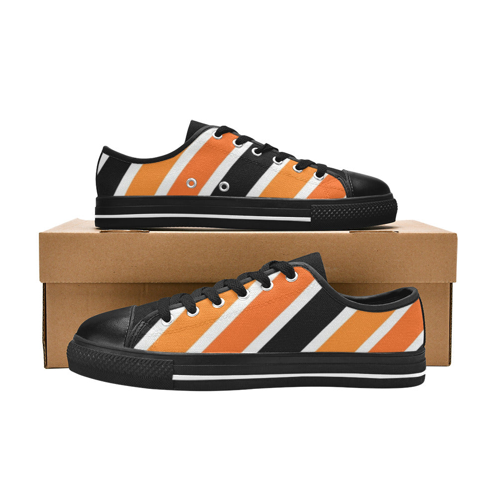 Black and Orange Stripes Low Top Canvas Kid's Shoes (Big Kid)