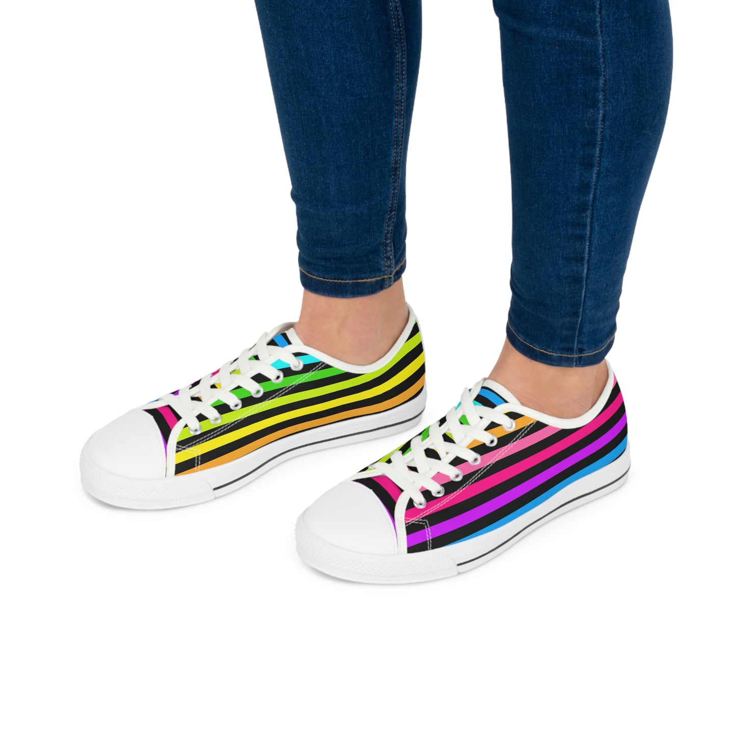 90's Neon Stripes Women's Low Top Sneakers