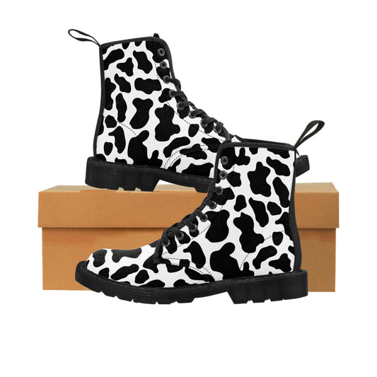 Cowprint Women's Canvas Combat Boots