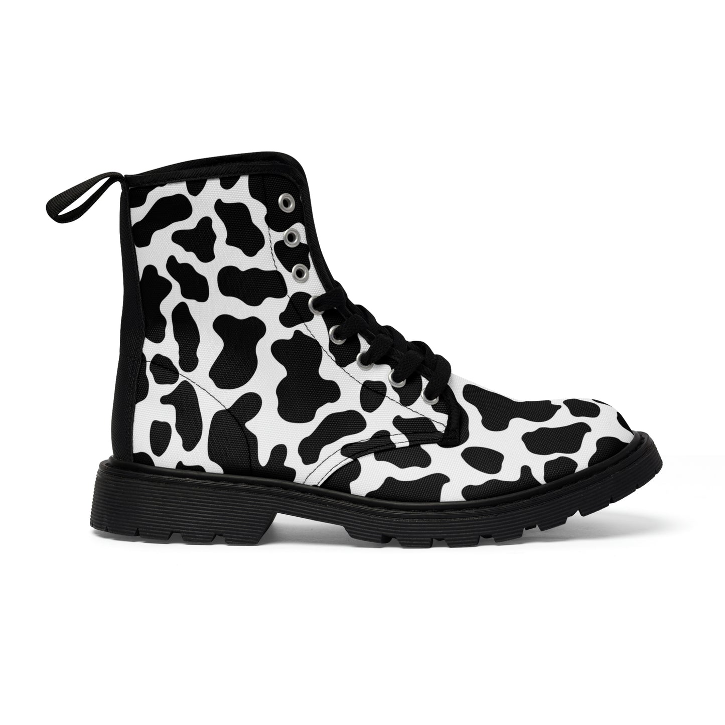 Cowprint Women's Canvas Combat Boots