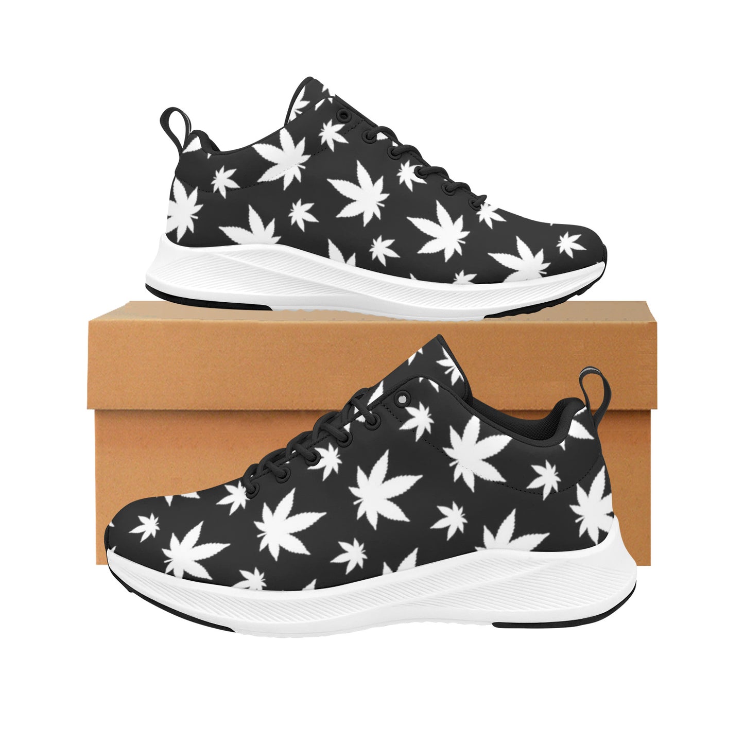 420 Delight - Black and White Marijuana Leaf Women's Alpha Running Shoes