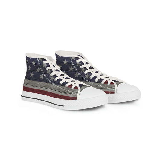 Distress American Flag Men's High Top Sneakers