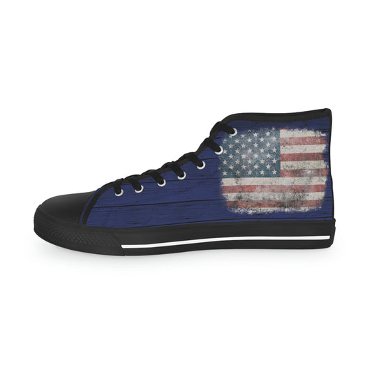 Wooden Distressed American Flag Men's High Top Sneakers