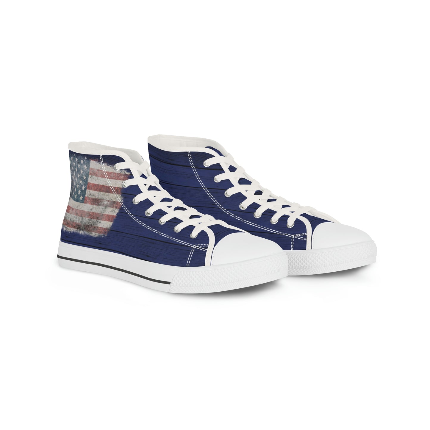 Wooden Distressed American Flag Men's High Top Sneakers