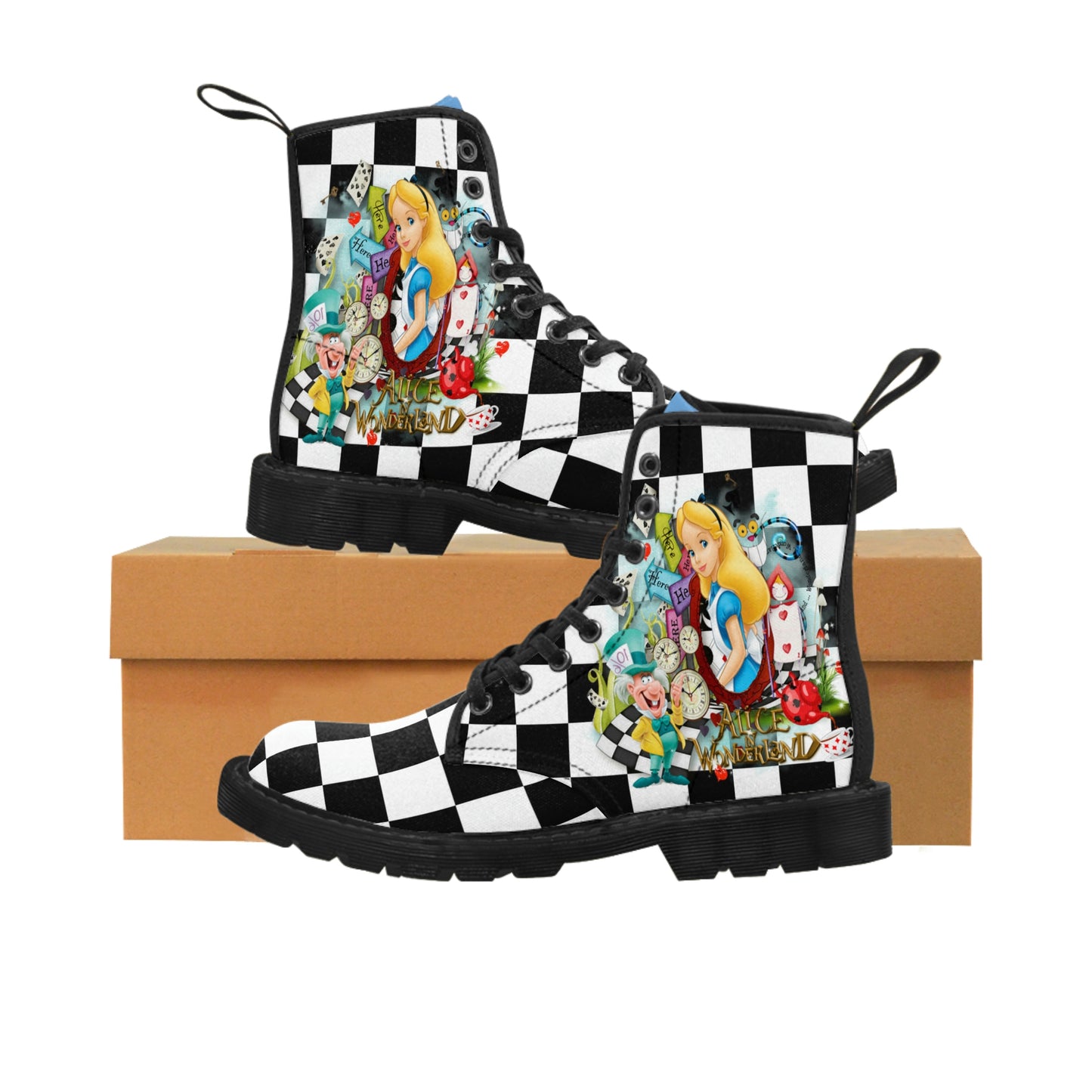 Alice In Wonderland Women's Canvas Combat Boots