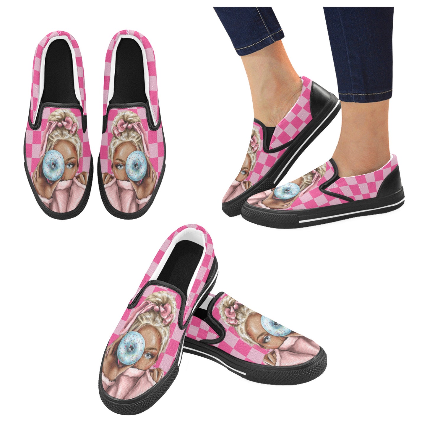 Donut Fashion Girl Kid's Slip On Canvas Shoes (Big Kids)