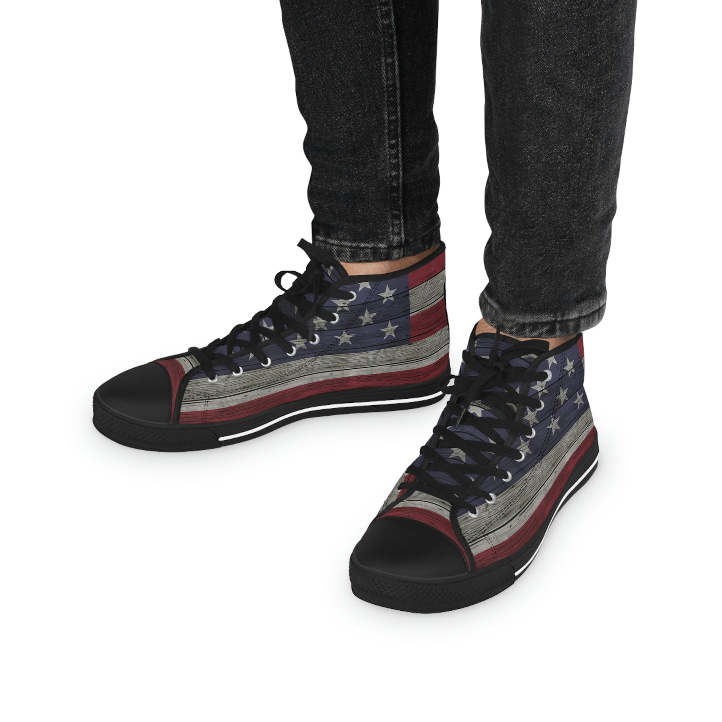 Distress American Flag Men's High Top Sneakers