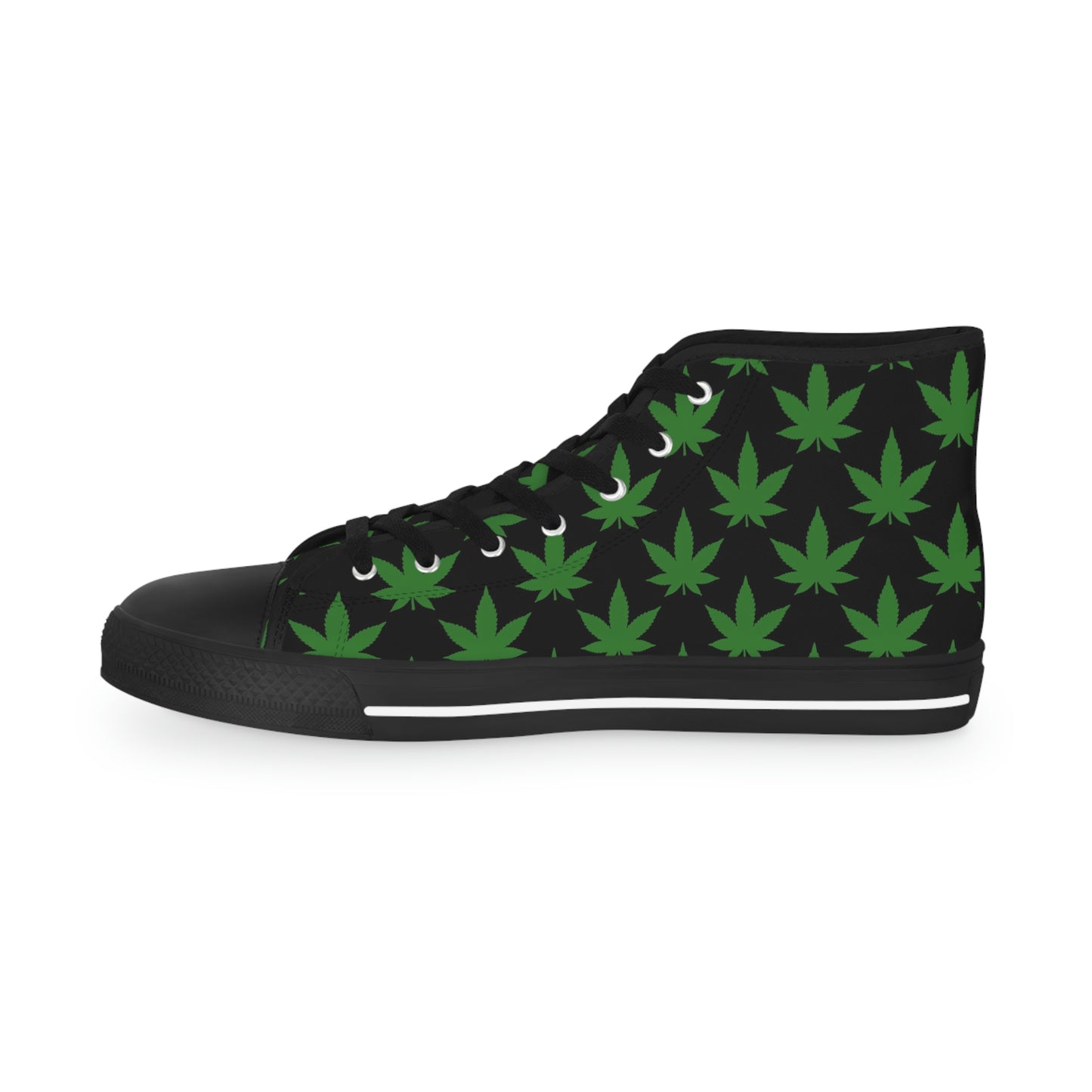 Marijuana Leaf Men's High Top Sneakers - Black and Green