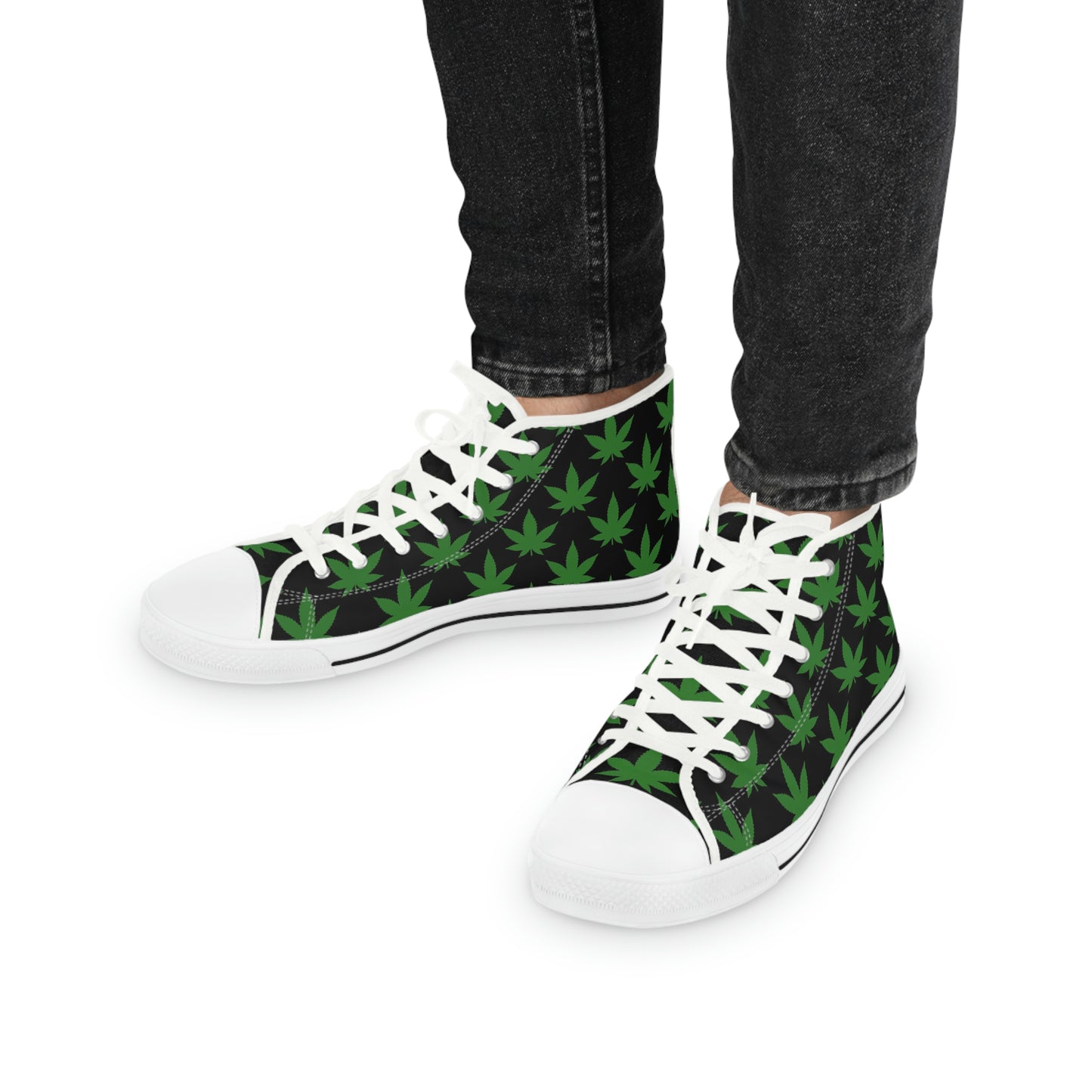 Marijuana Leaf Men's High Top Sneakers - Black and Green