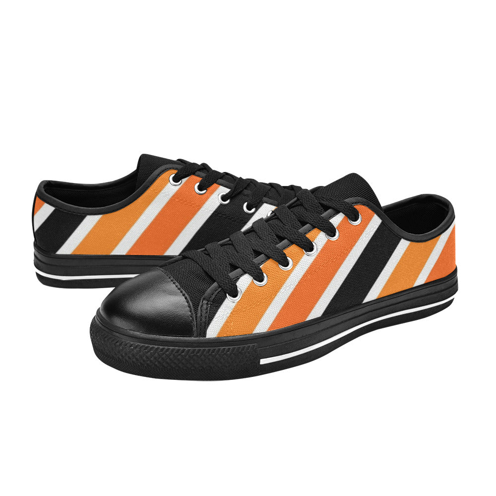 Black and Orange Stripes Low Top Canvas Kid's Shoes (Big Kid)