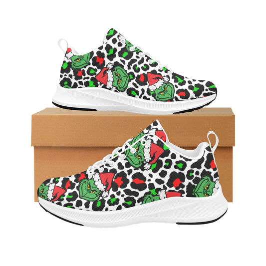 Leopard Print Grinch Xmas Women's Running Sneakers