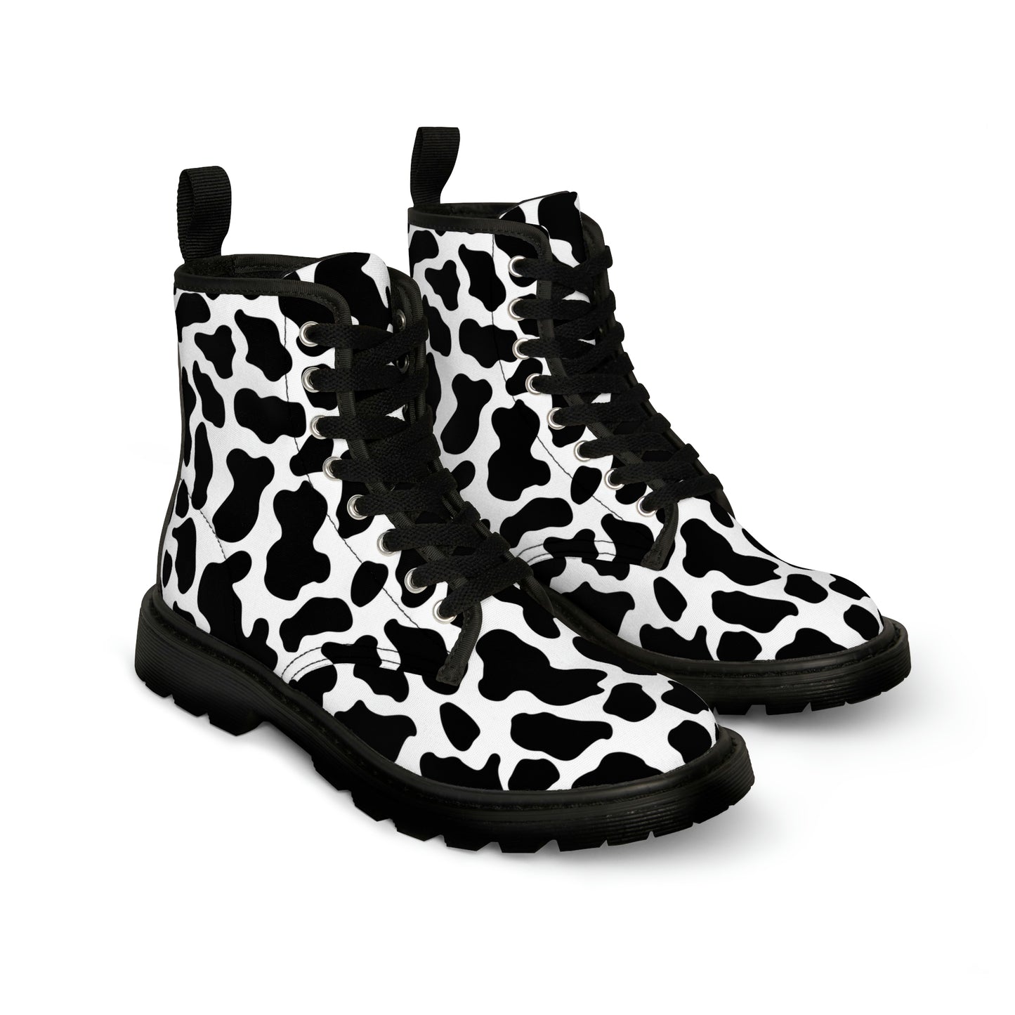 Cowprint Women's Canvas Combat Boots