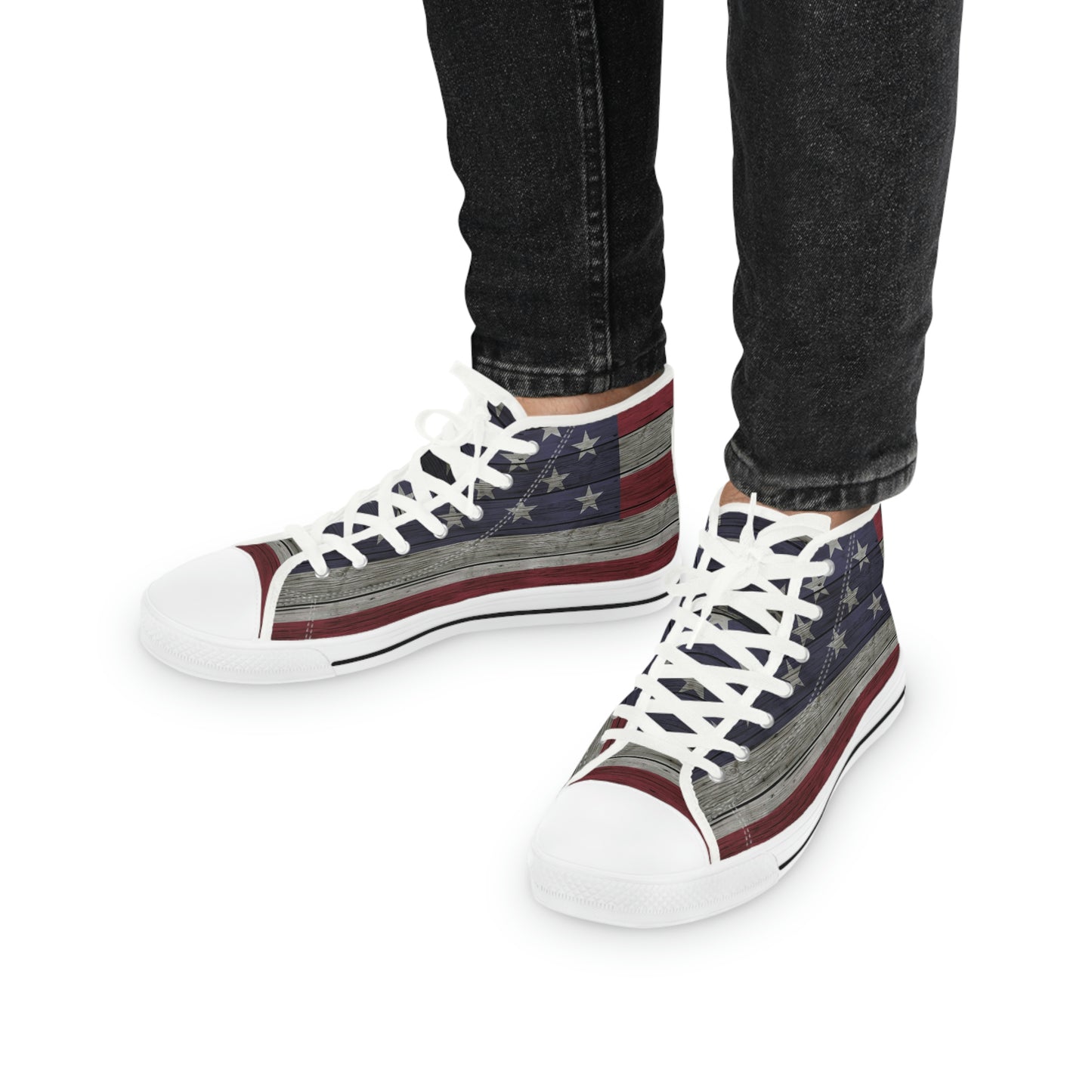 Distress American Flag Men's High Top Sneakers