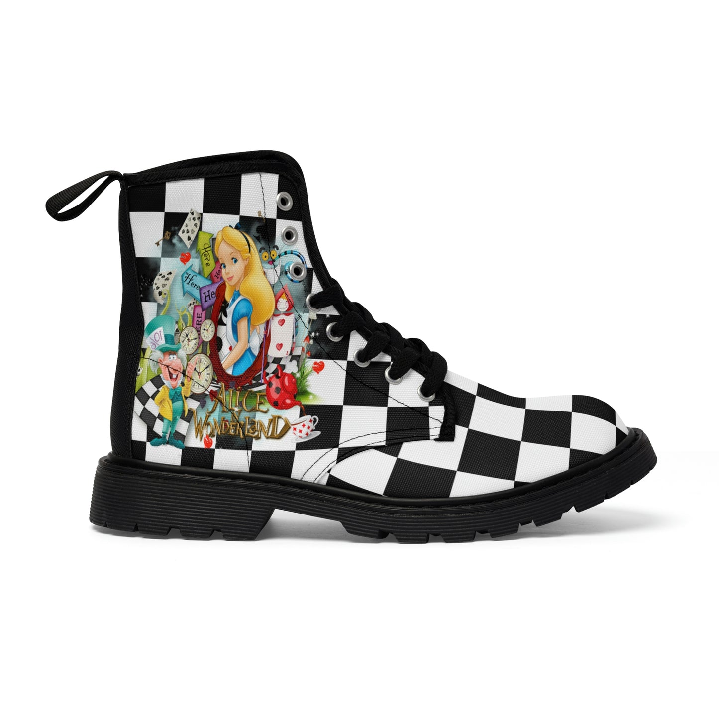 Alice In Wonderland Women's Canvas Combat Boots