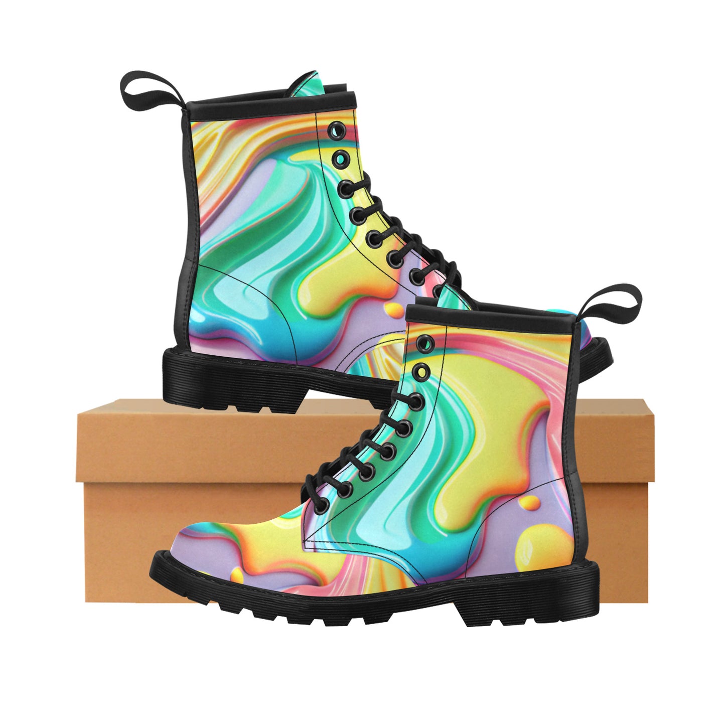 Paint Drip Women's PU Leather Martens Boots