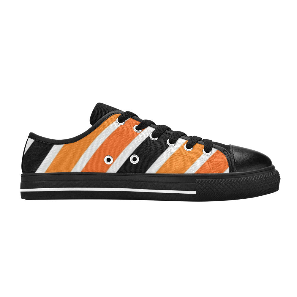 Black and Orange Stripes Low Top Canvas Kid's Shoes (Big Kid)