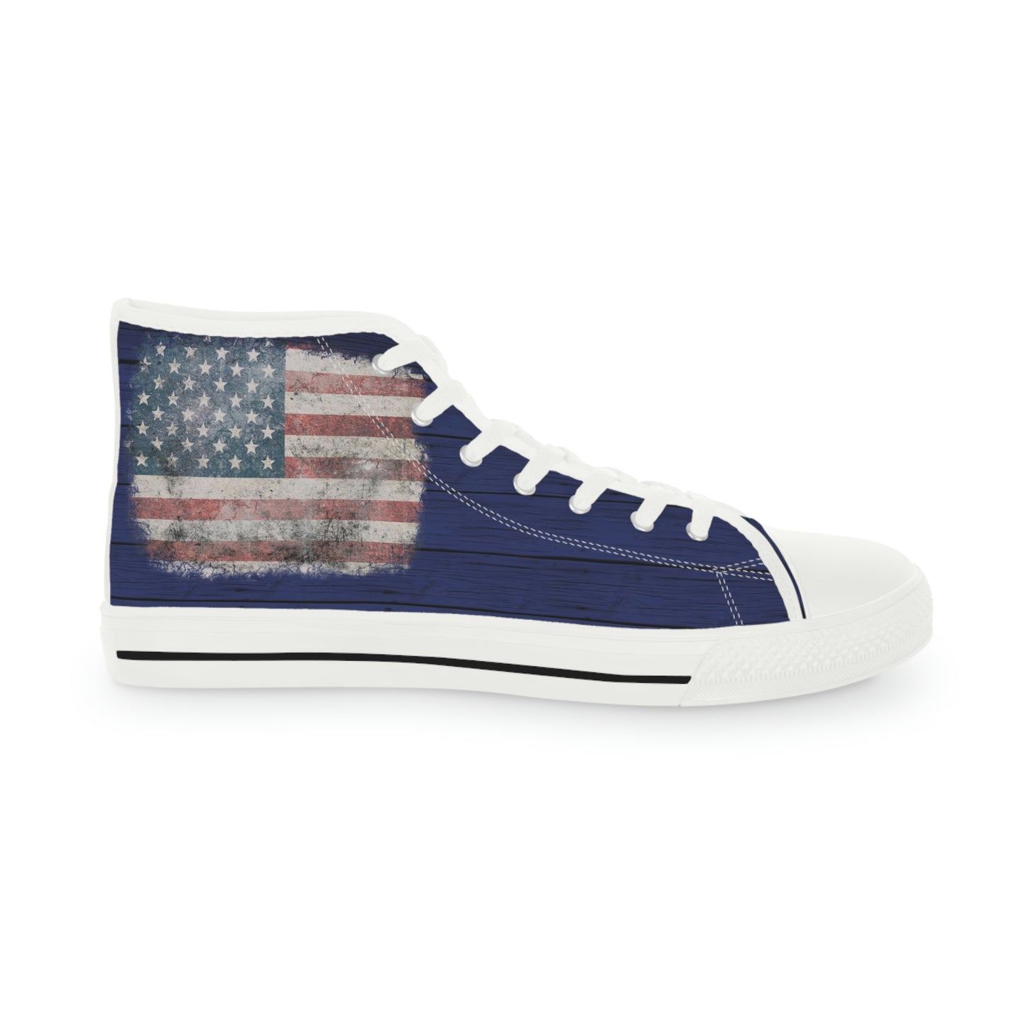 Wooden Distressed American Flag Men's High Top Sneakers