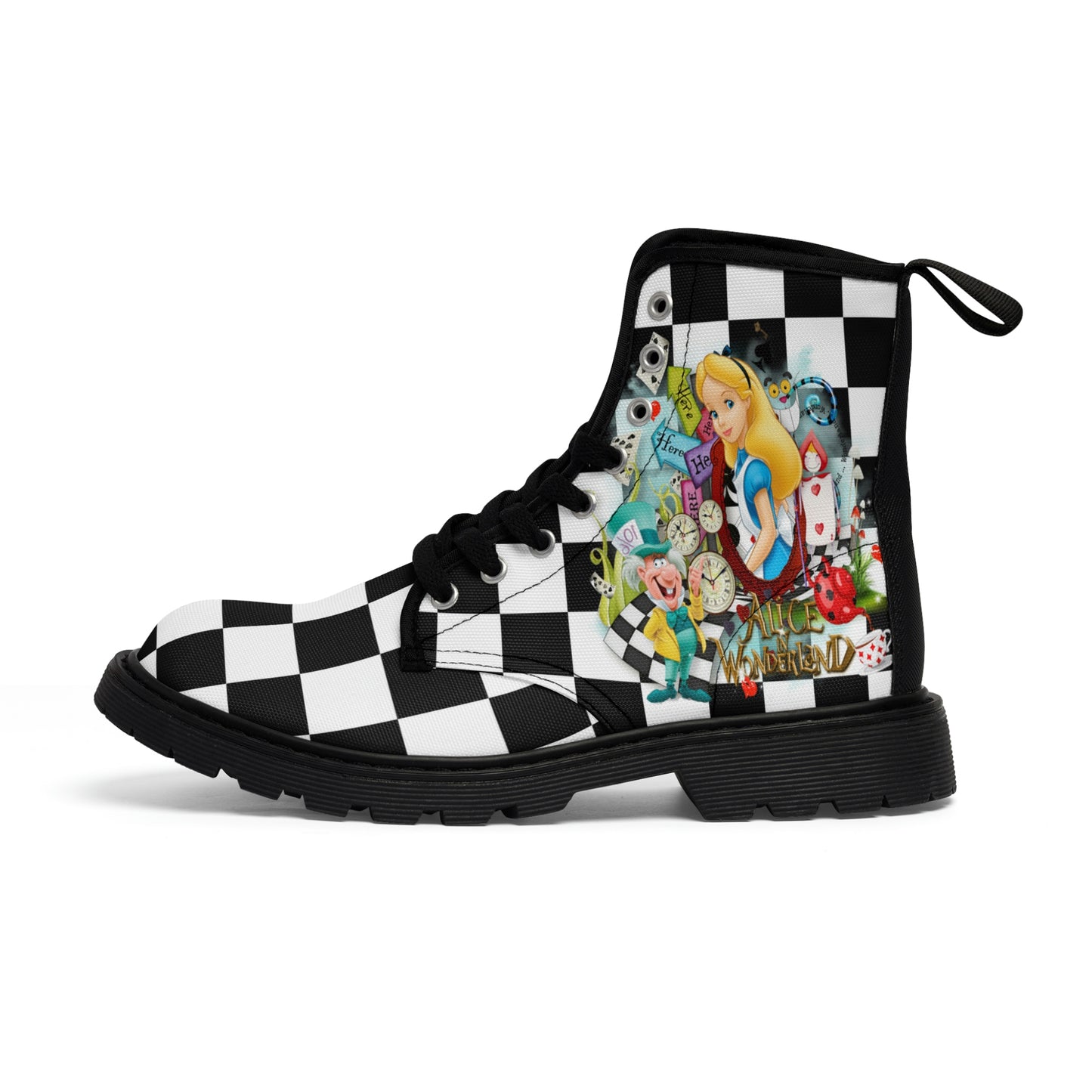 Alice In Wonderland Women's Canvas Combat Boots