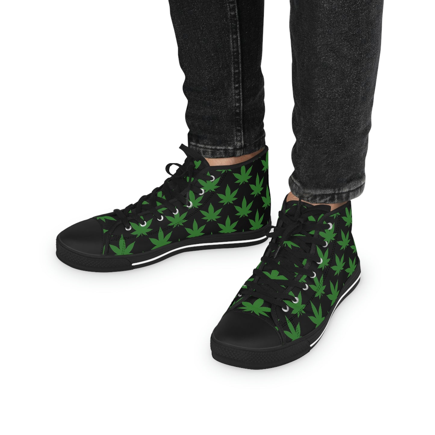 Marijuana Leaf Men's High Top Sneakers - Black and Green