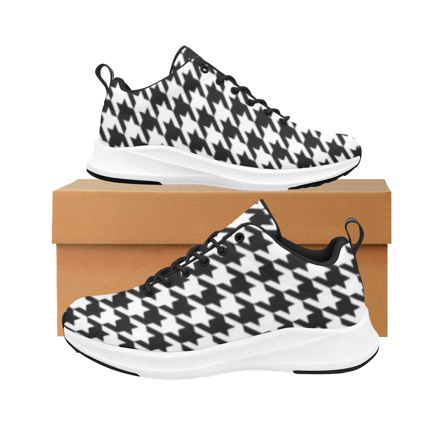 Big Black and White Houndstooth Women's Running Shoes