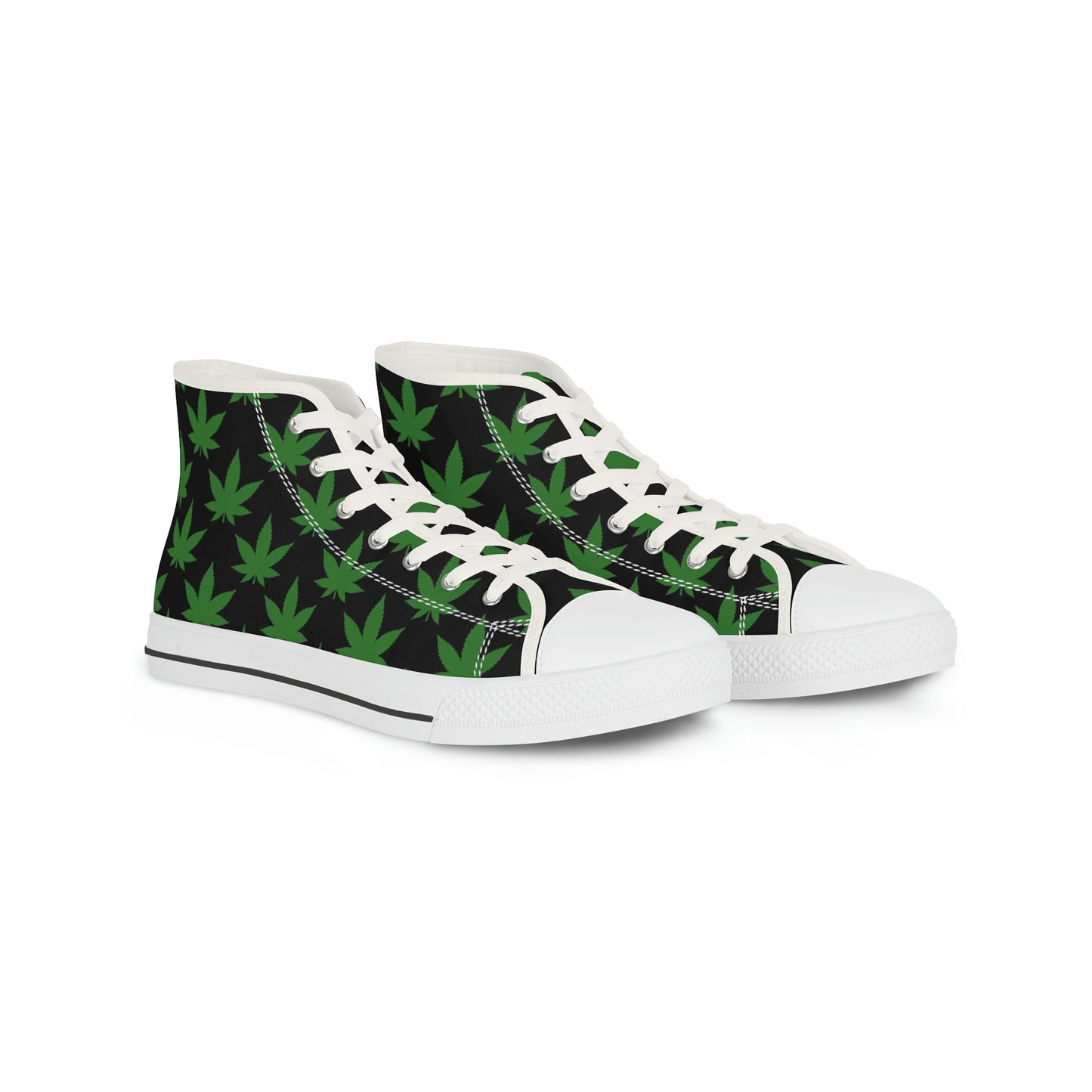 Marijuana Leaf Men's High Top Sneakers - Black and Green