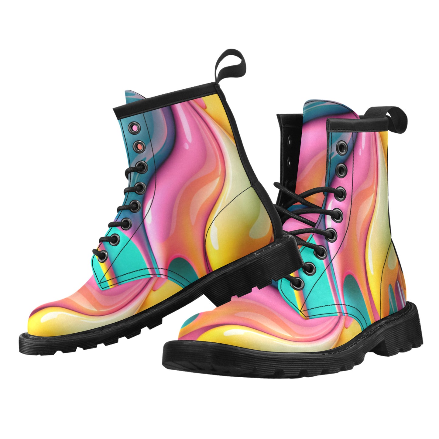 Paint Dripping Women's Leather Martens Boots