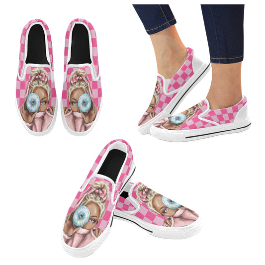 Donut Fashion Girl Kid's Slip On Canvas Shoes (Big Kids)