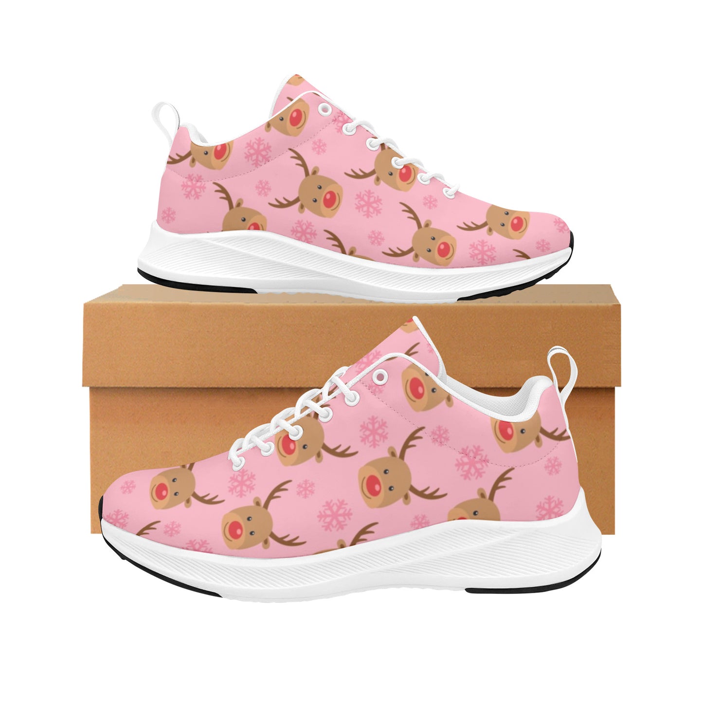 Pink Reindeer Girl Christmas Women's Running Sneakers